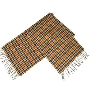 Vintage DAKs London Plaid Scarf Tan Rust Orange Black Lambs Wool 12" X  55"